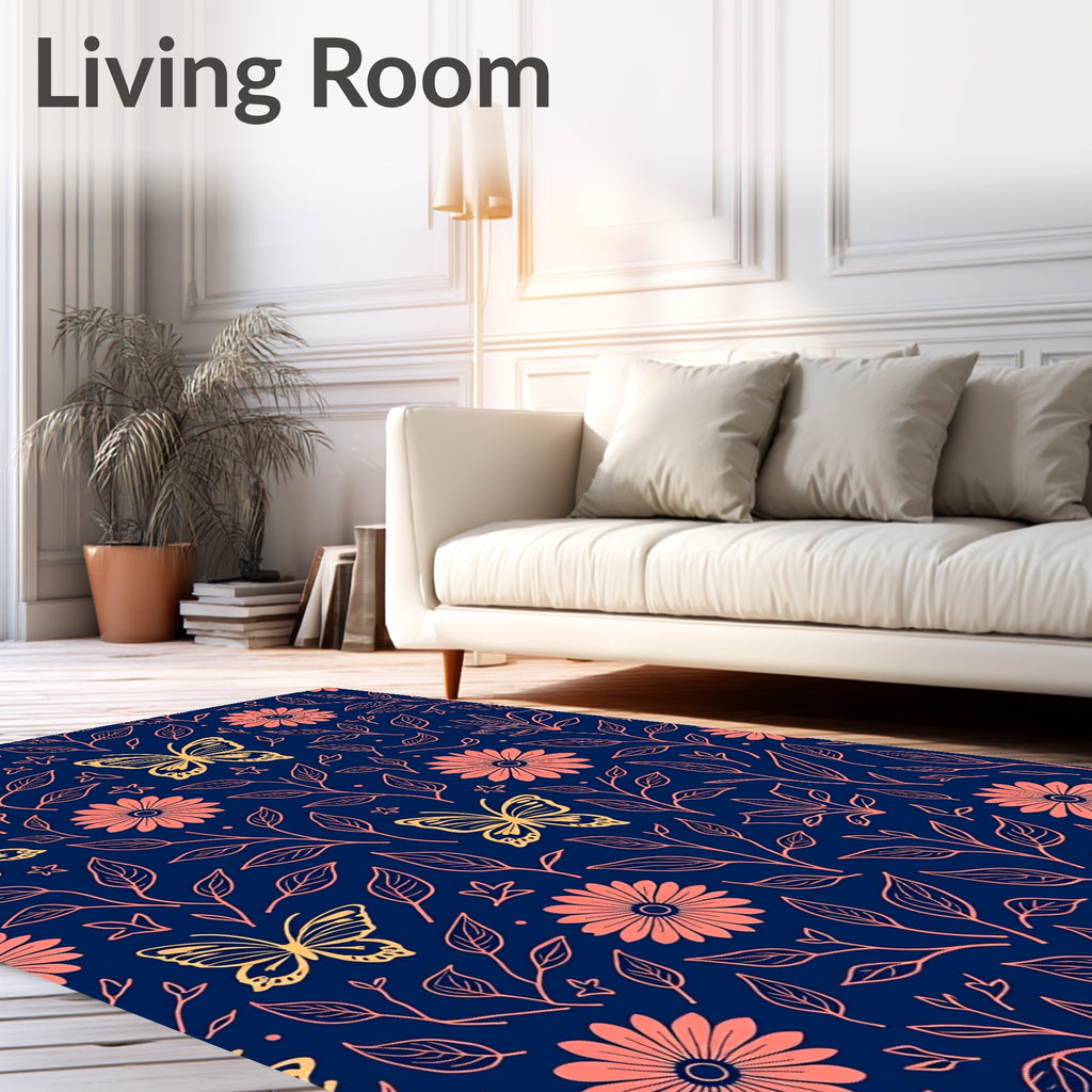 Floral Butterfly Pattern Design Rug