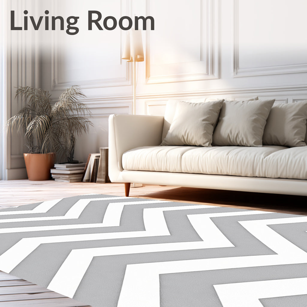 Gray White Chevron Pattern Design Rug