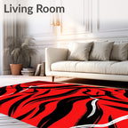 Bold Red Black Abstract Brushstrokes Rug