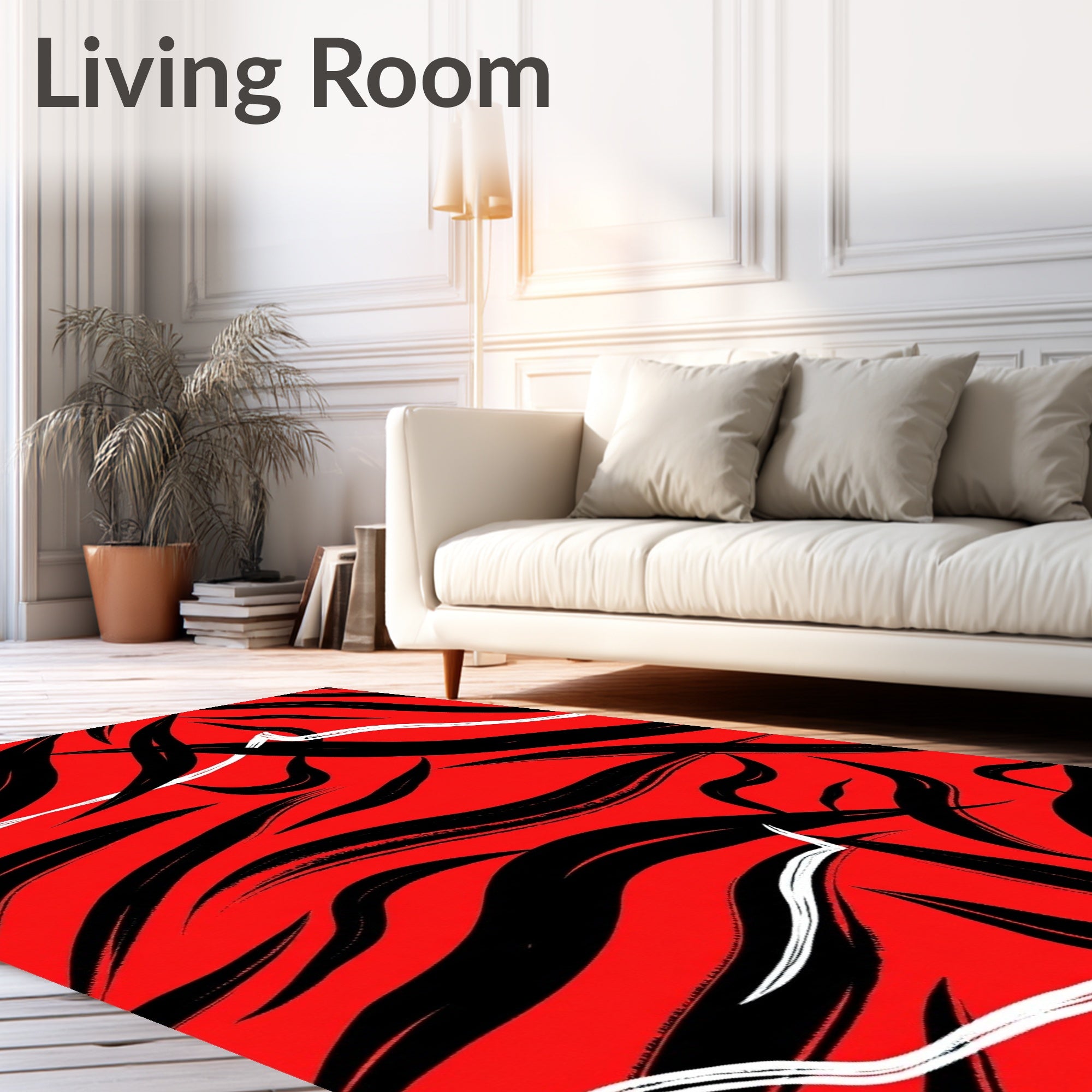 Bold Red Black Abstract Brushstrokes Rug