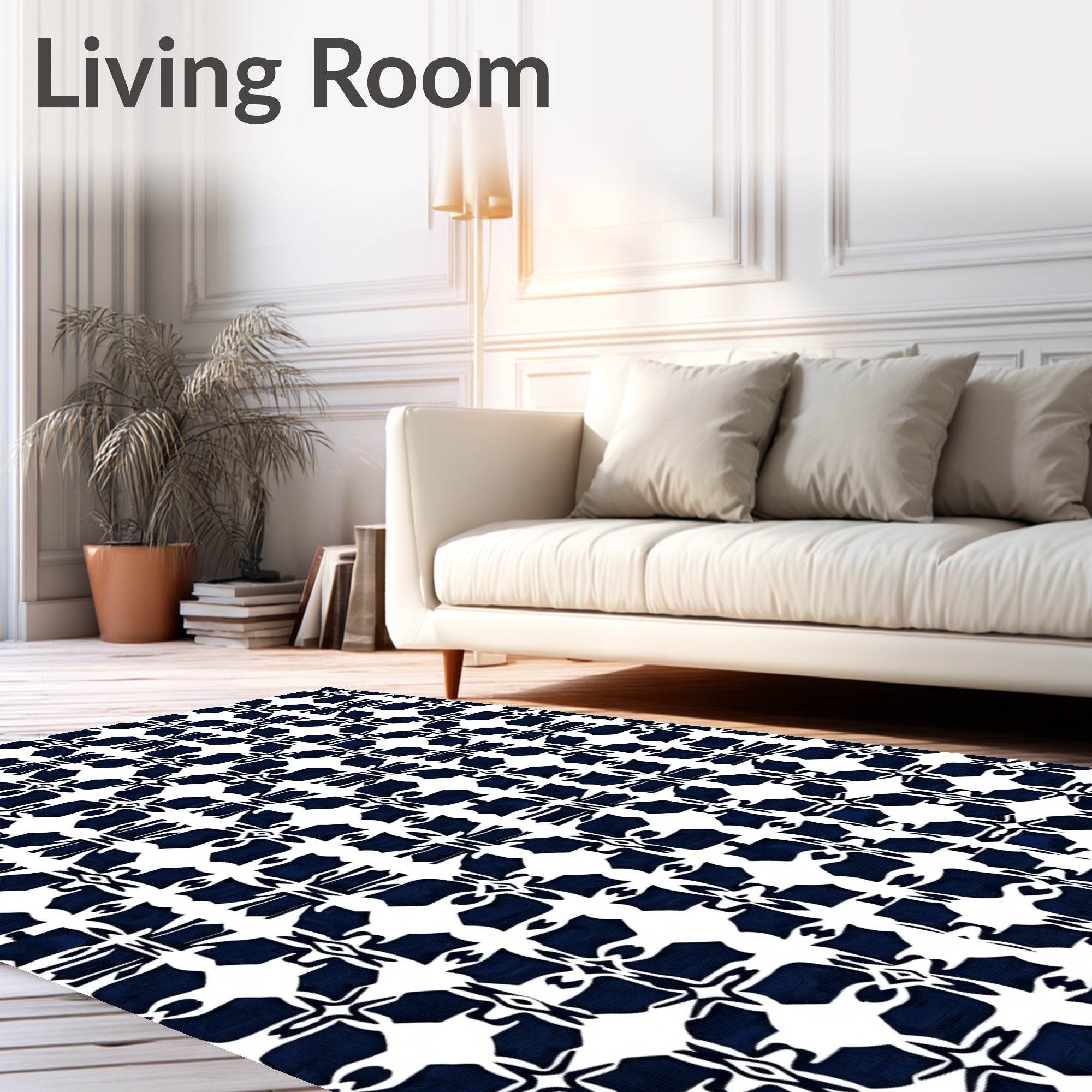 Classic Indigo Abstract Geometric Pattern Rug