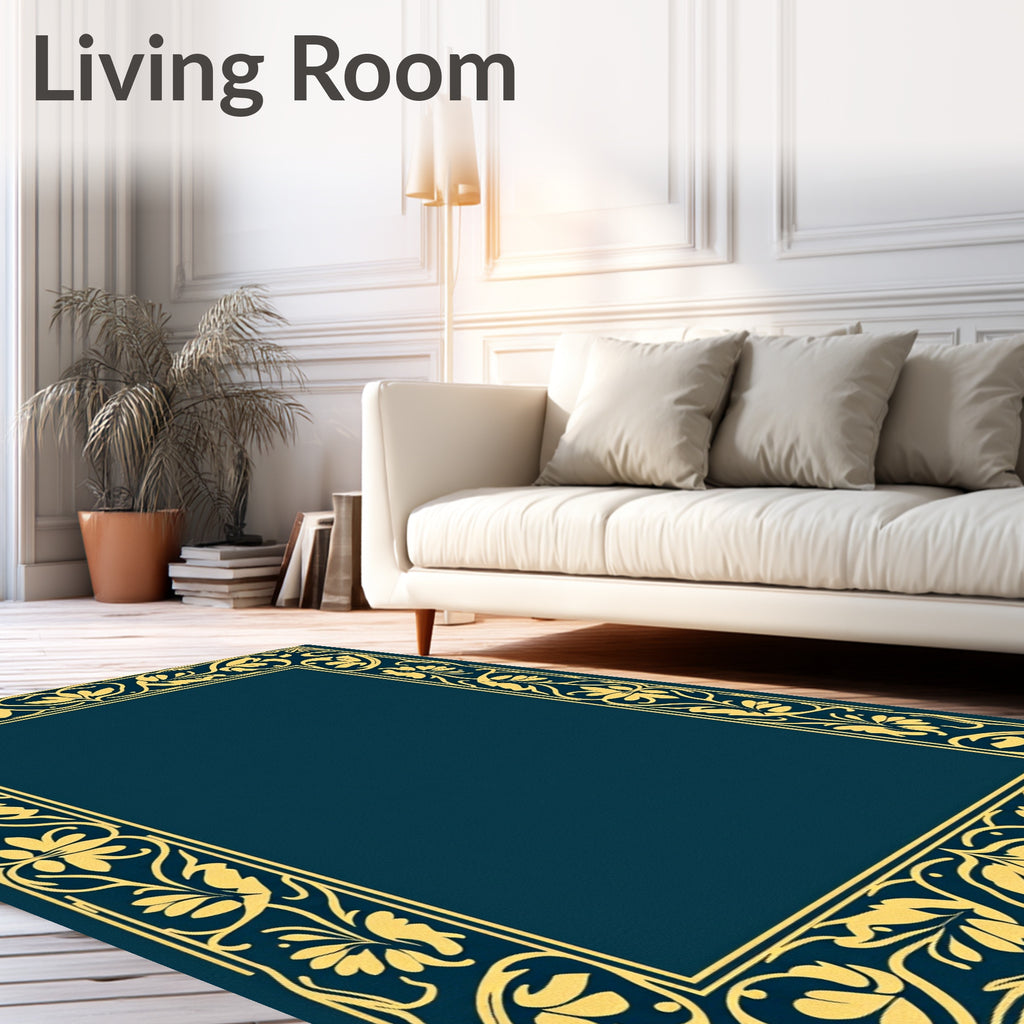 Golden Floral Scroll Border Design Rug