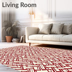 Red Cream Geometric Interlocking Pattern Rug