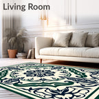 Ornate Floral Swirls Cream Green Rug
