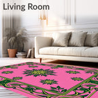 Ornate Floral Frame With Pink Background Rug