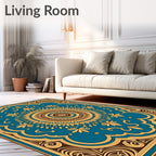 Ornate Teal Gold Mandala Rug