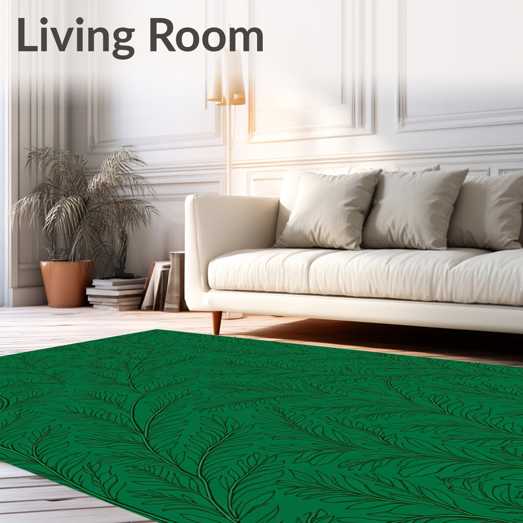 Emerald Green Leafy Vine Pattern Rug