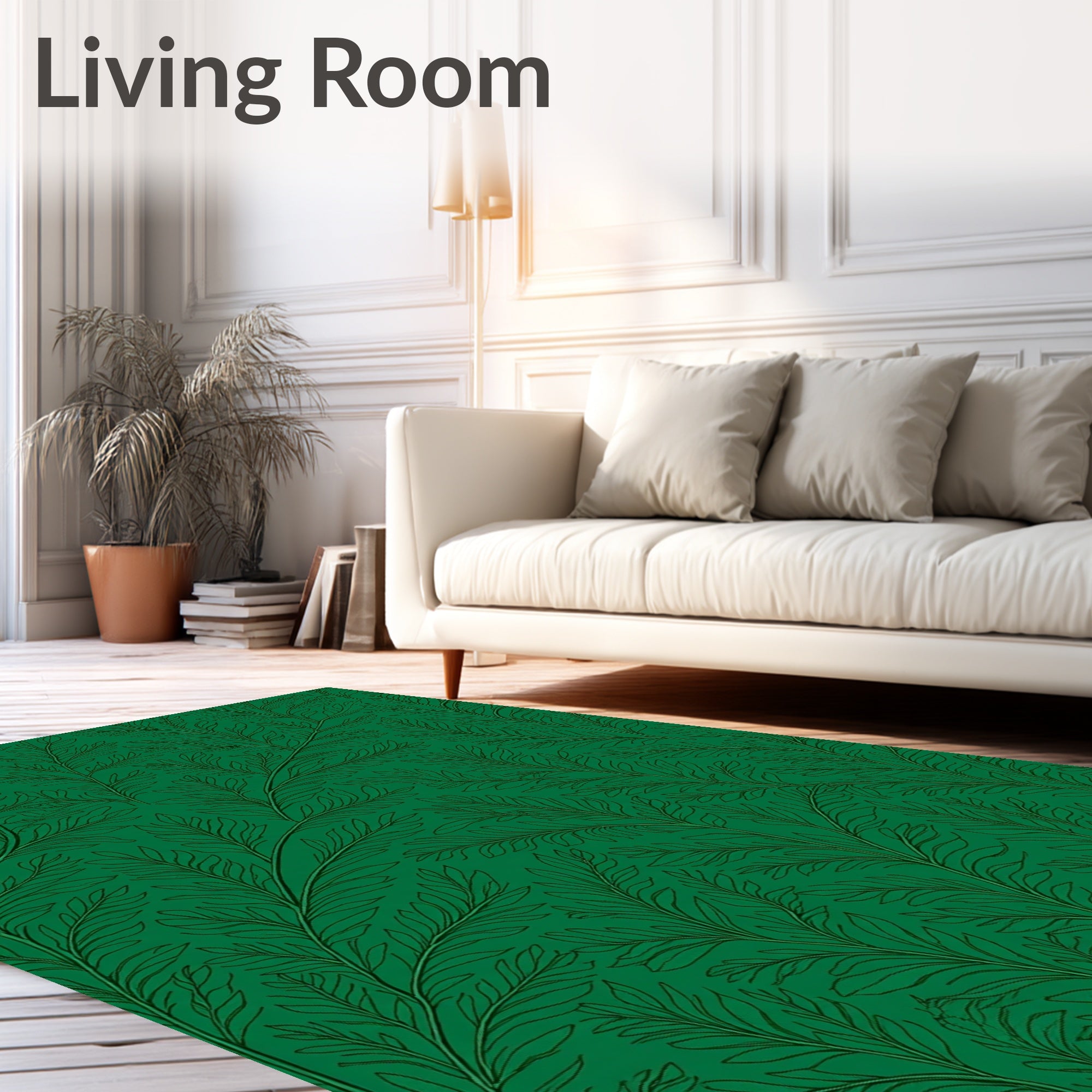 Emerald Green Leafy Vine Pattern Rug
