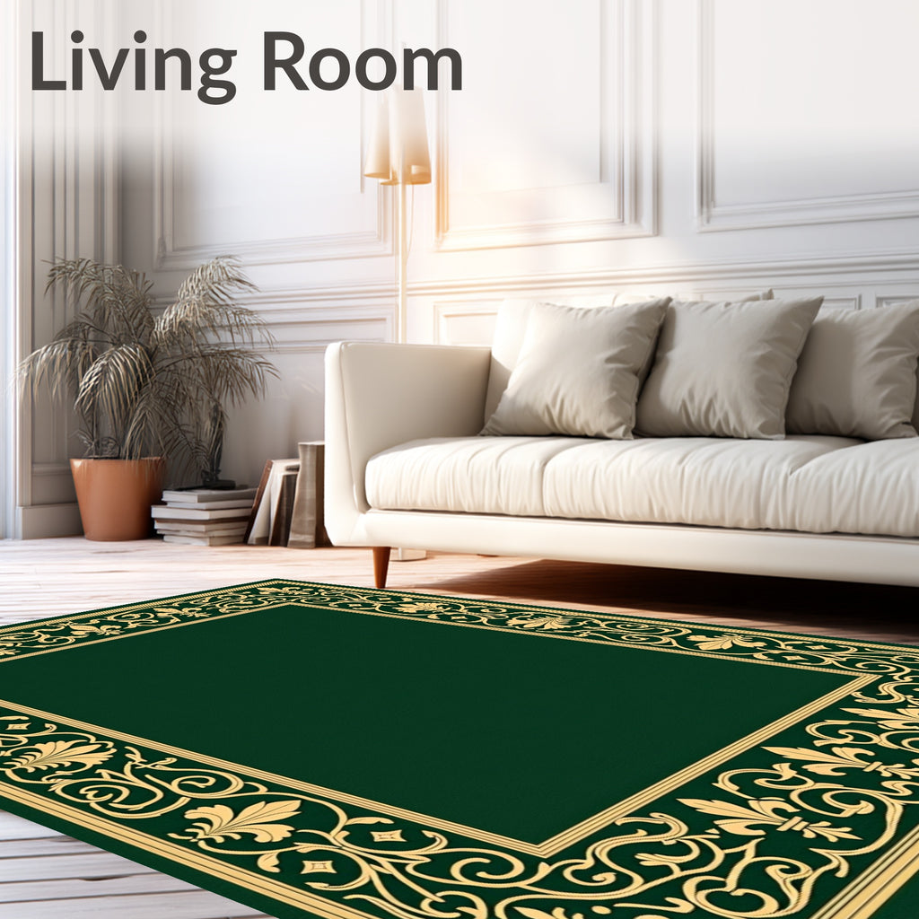 Gold Floral Flourish Border Rug