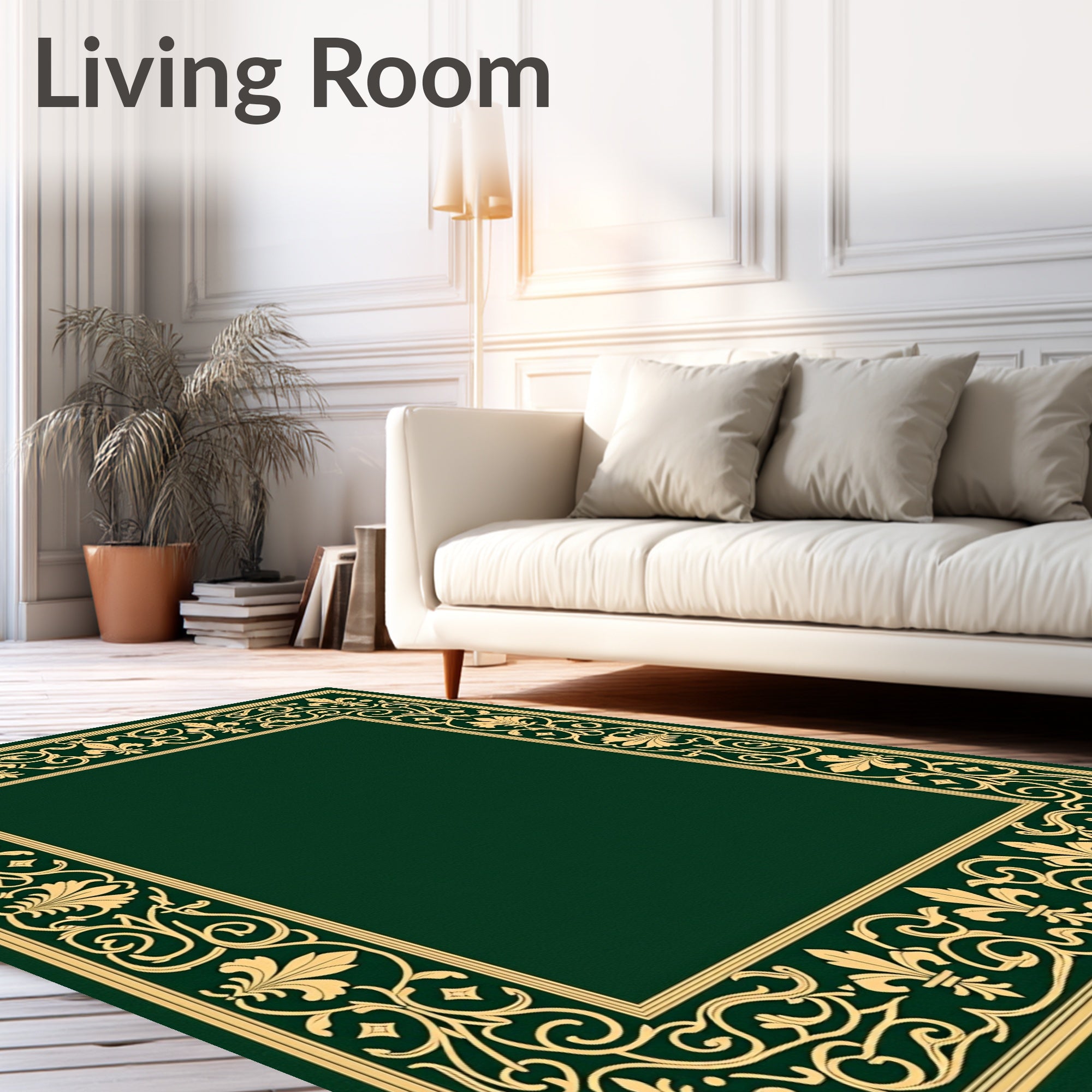 Gold Floral Flourish Border Rug