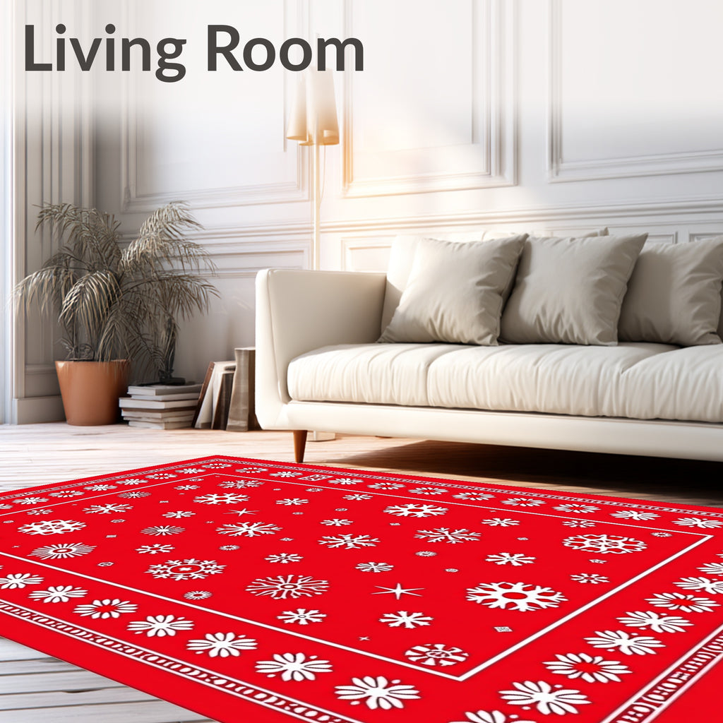 Crimson Snowflakes Border Rug