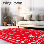 Crimson Snowflakes Border Rug