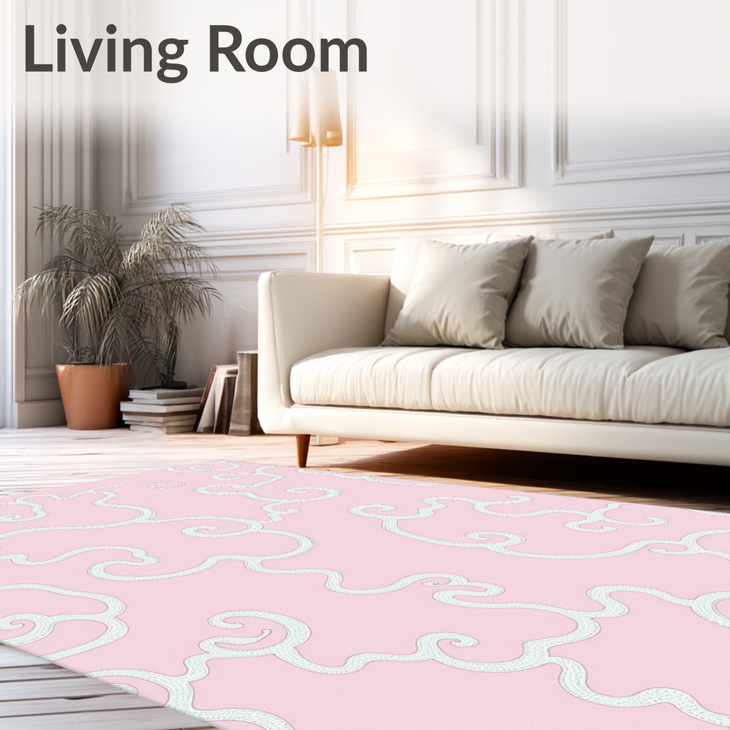 Pink Swirl Scroll Whimsical Design Rug