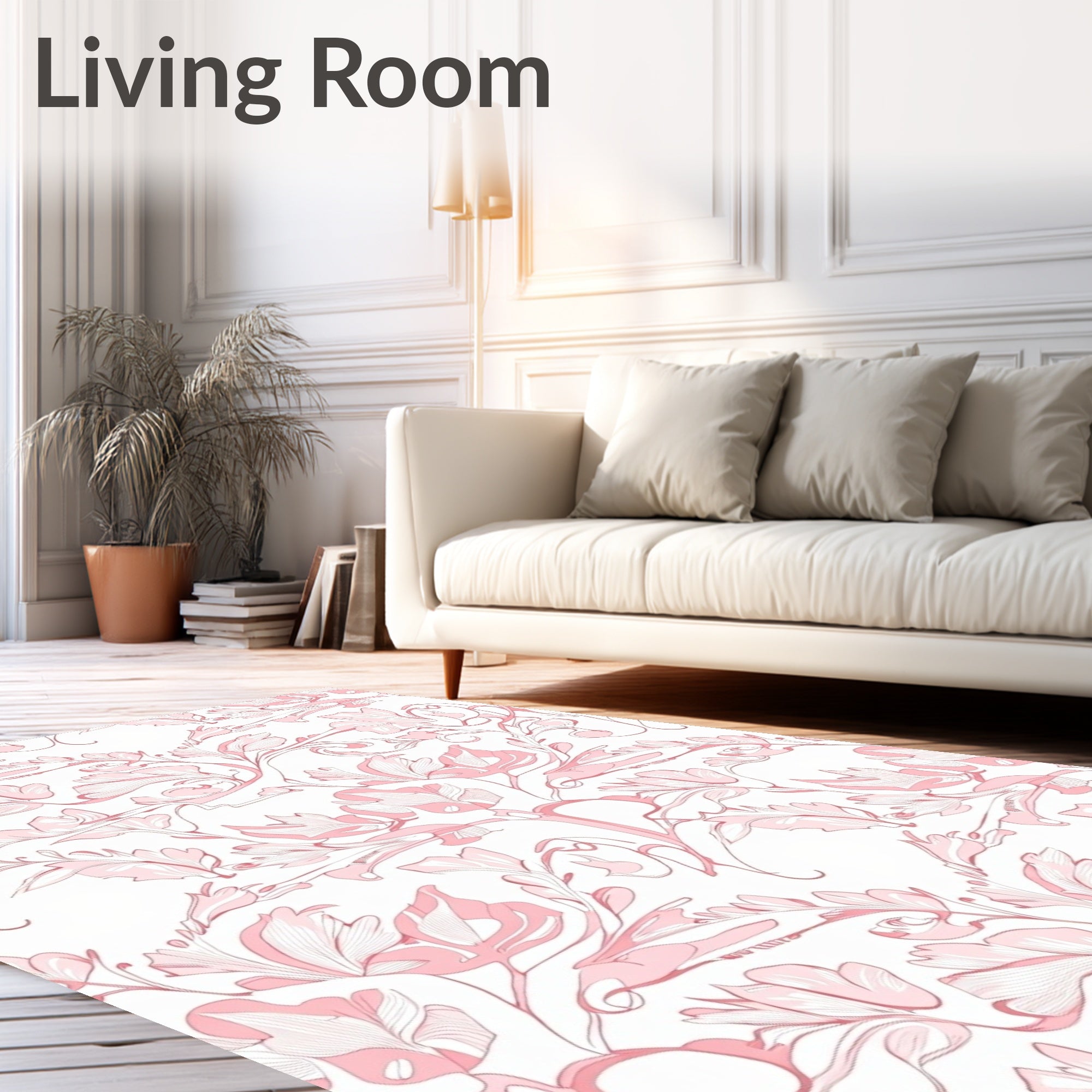 Elegant Pink Floral Swirl Pattern Rug