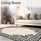 Ornate Black Floral Scrollwork Rug