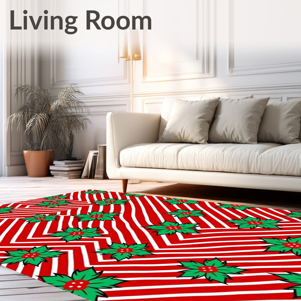 Red White Striped Poinsettia Rug