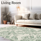 Vintage Green Floral Scroll Pattern Rug