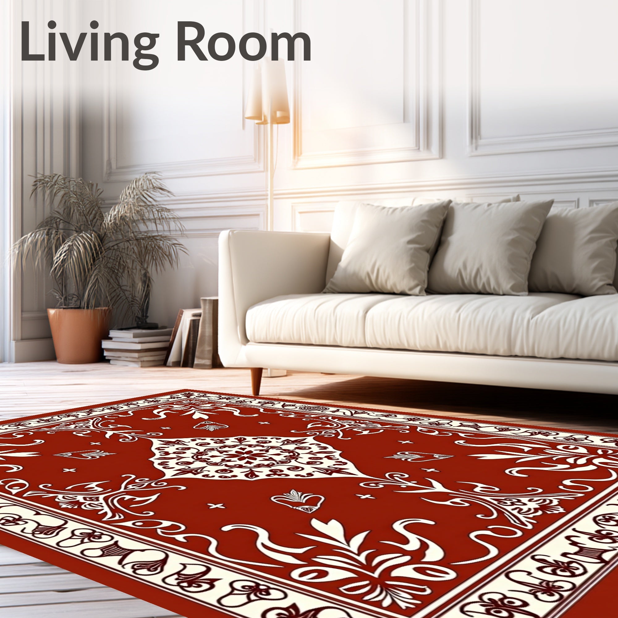 Classic Red Floral Medallion Pattern Rug