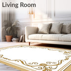 Gold Swirl Floral Border Design Rug