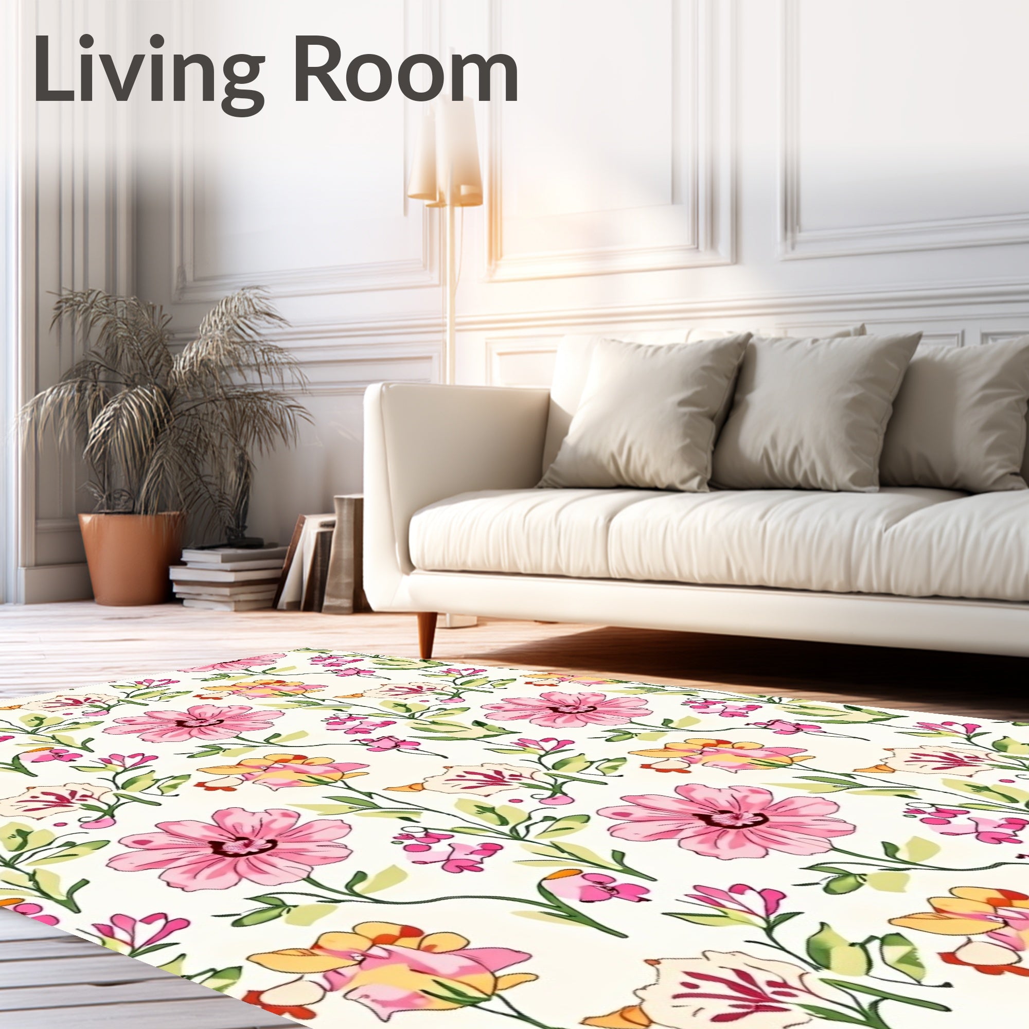 Vibrant Pink Floral Vine Pattern Rug