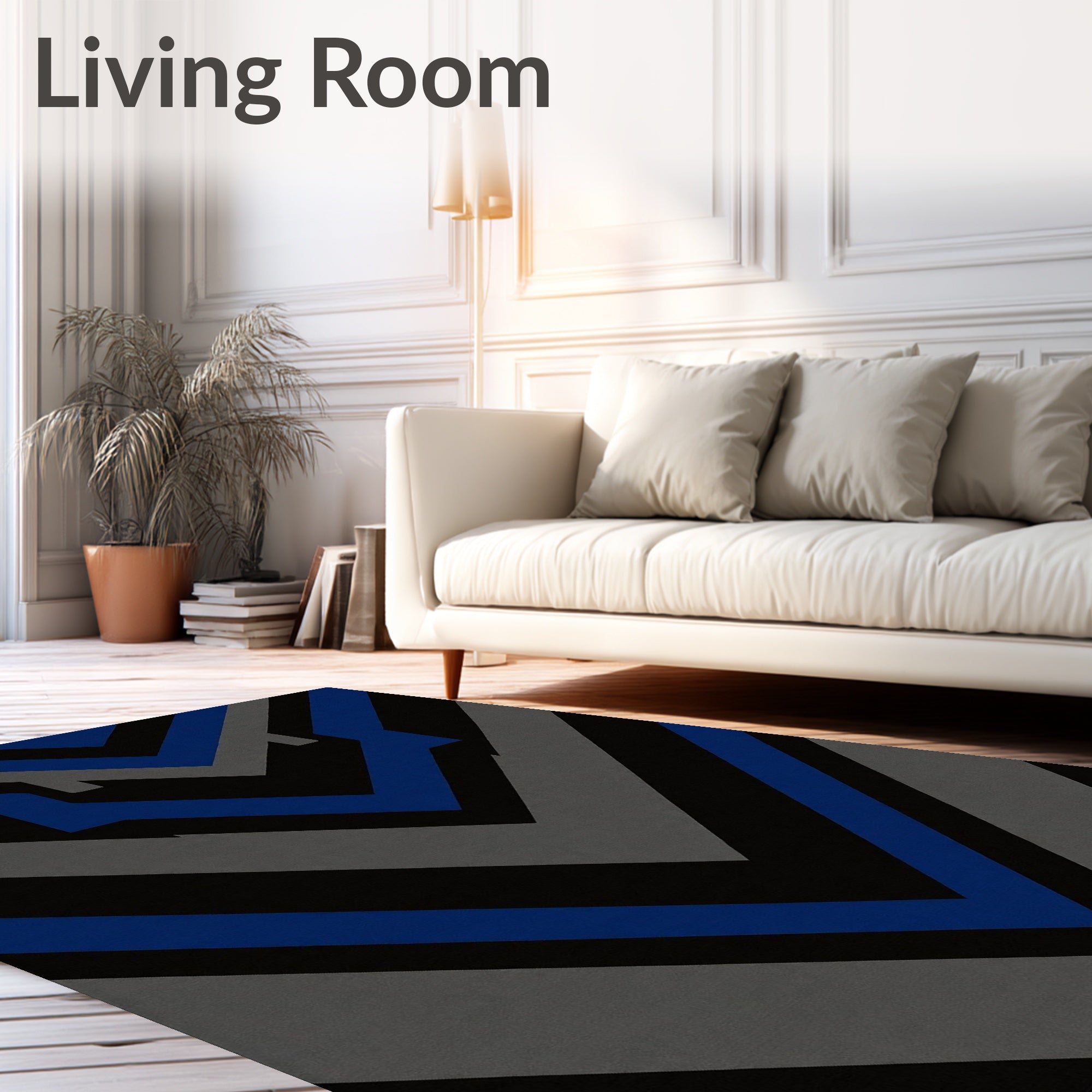 Bold Blue Black Grey Chevron Pattern Rug