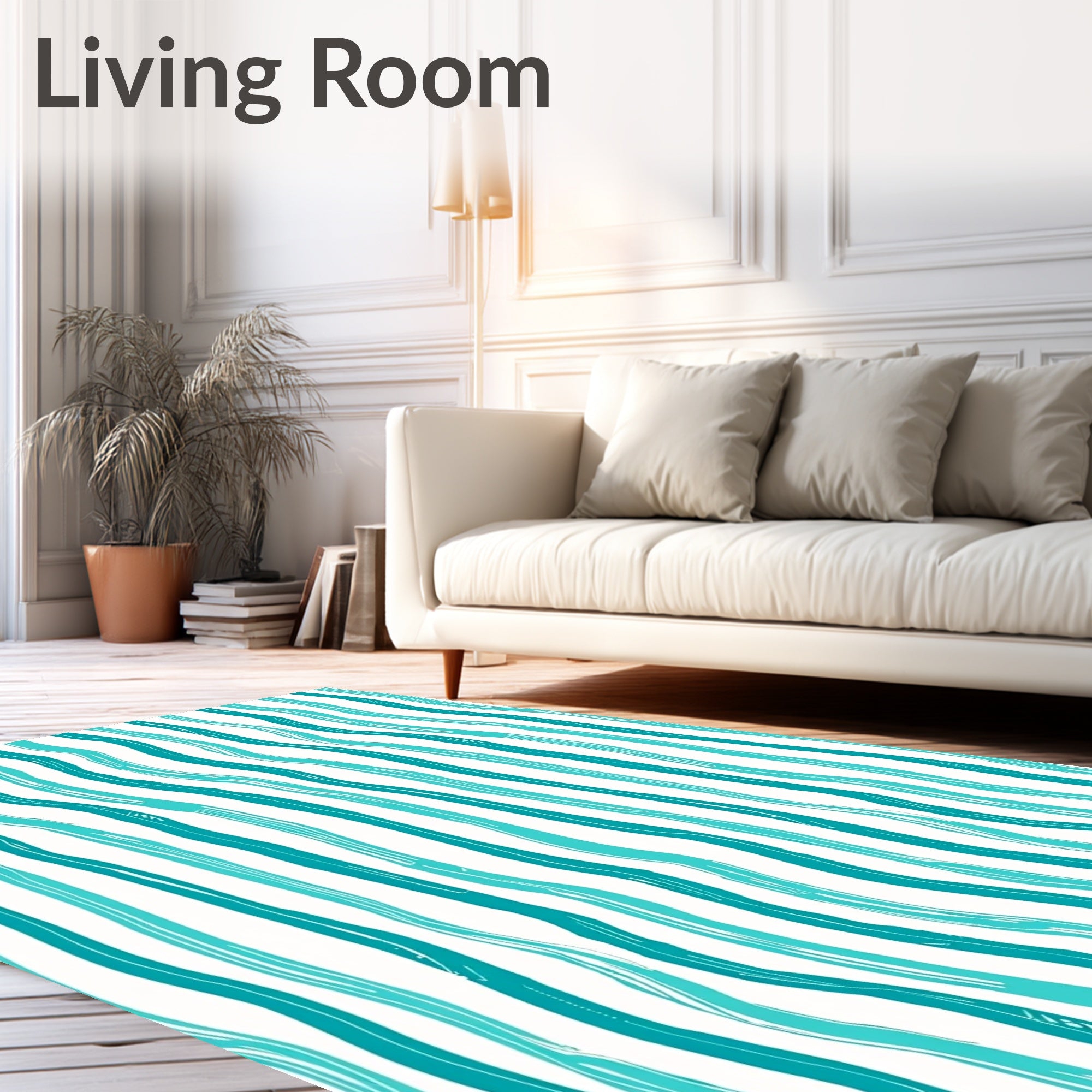 Blue Teal Vertical Wavy Strokes Rug
