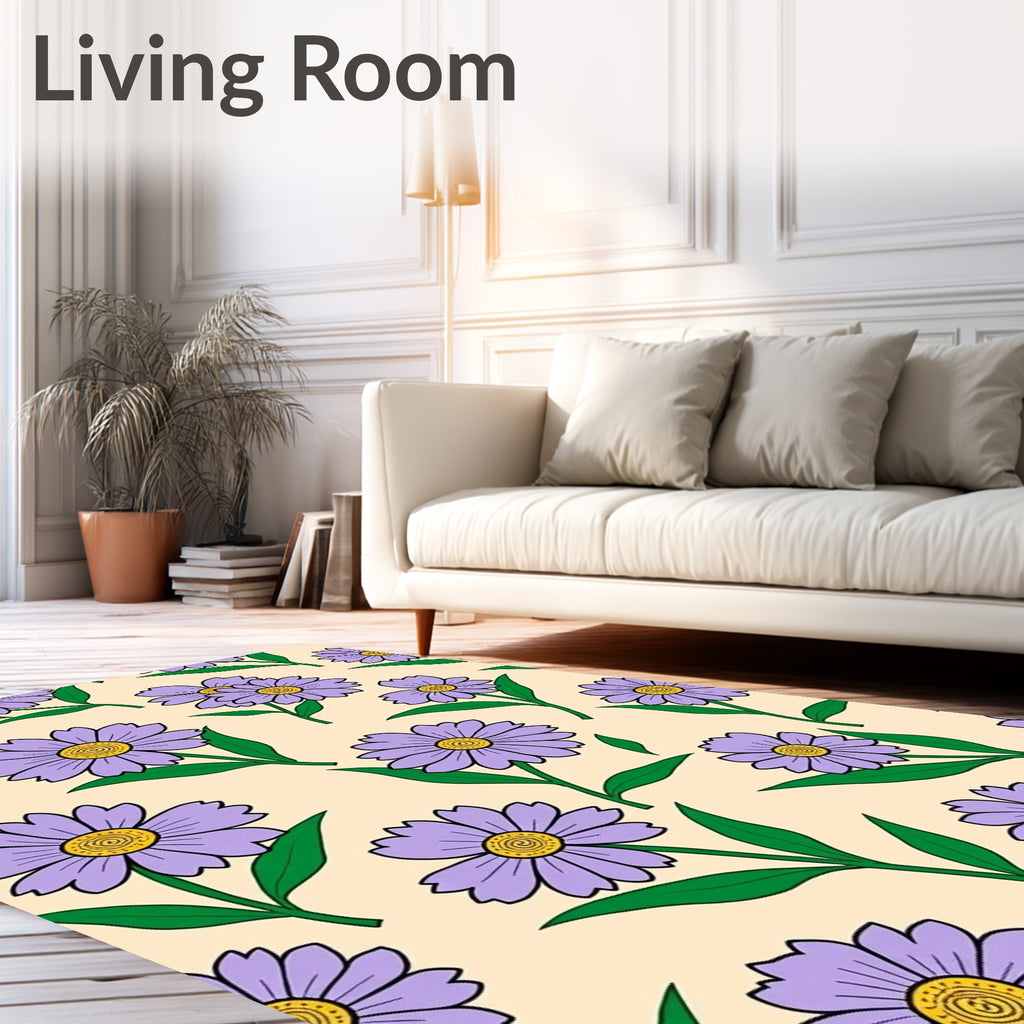 Purple Daisy Delightful Floral Pattern Rug