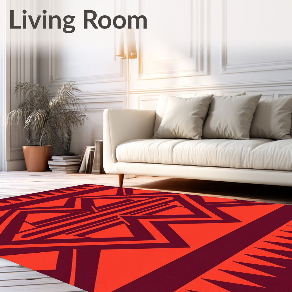 Bold Geometric Red Maroon Pattern Rug