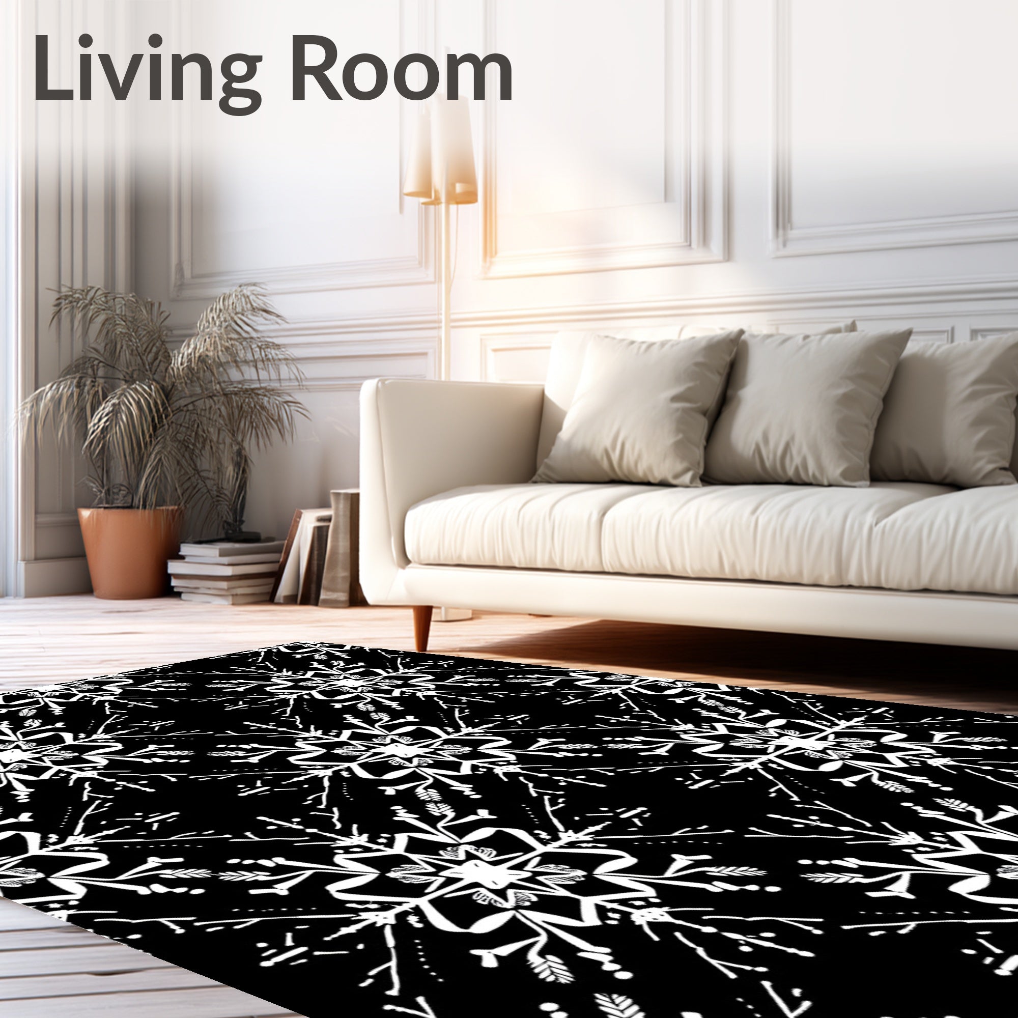 Monochromatic Snowflake Geometric Overlay Rug