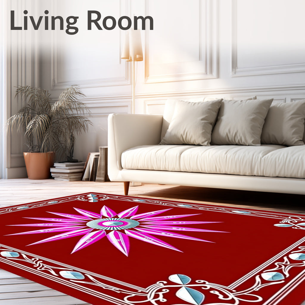 Radiant Pink Starburst Floral Pattern Rug
