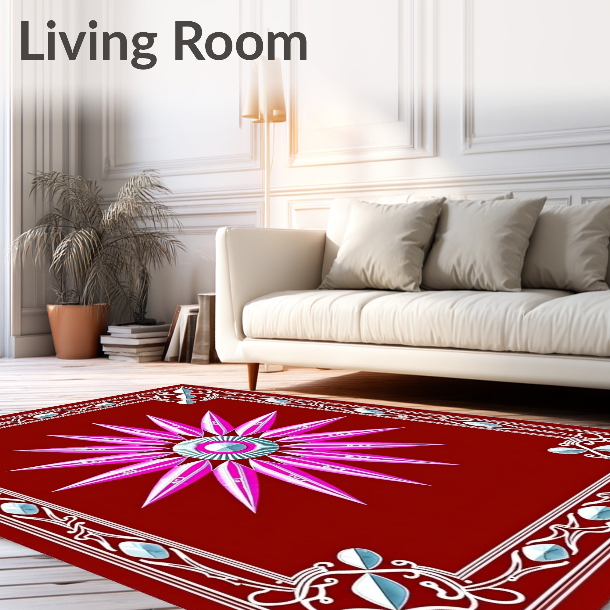 Radiant Pink Starburst Floral Pattern Rug