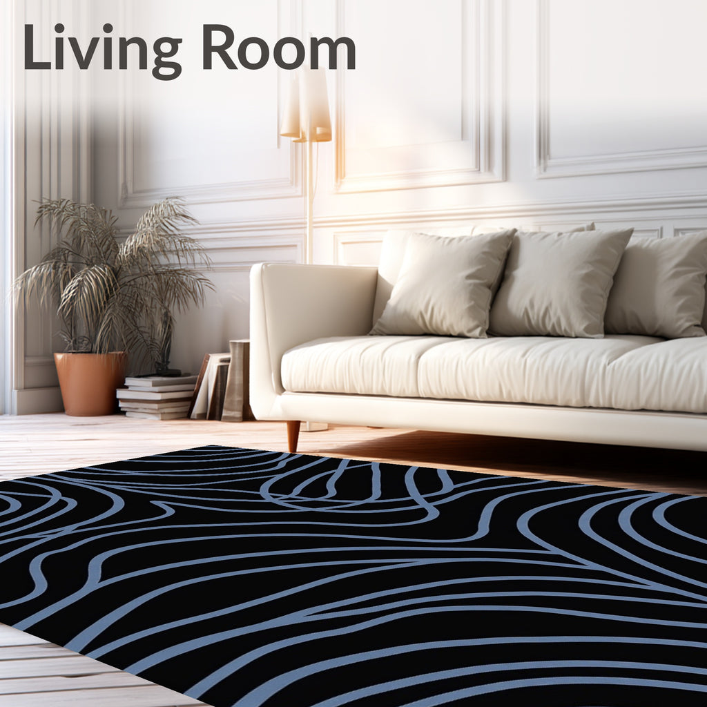 Abstract Wavy Blue Lines Rug