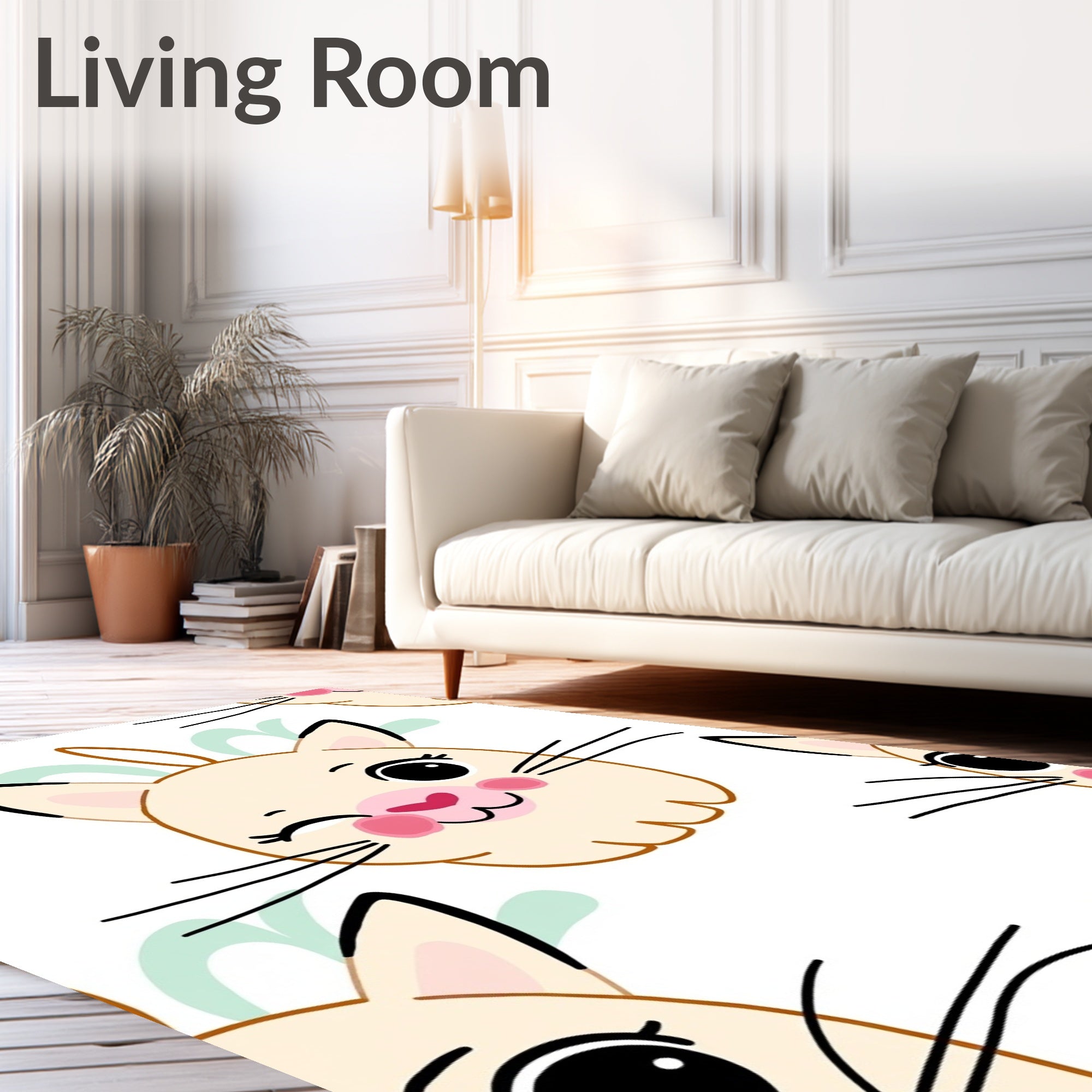 Cute Cat Face Whimsical Pattern Rug