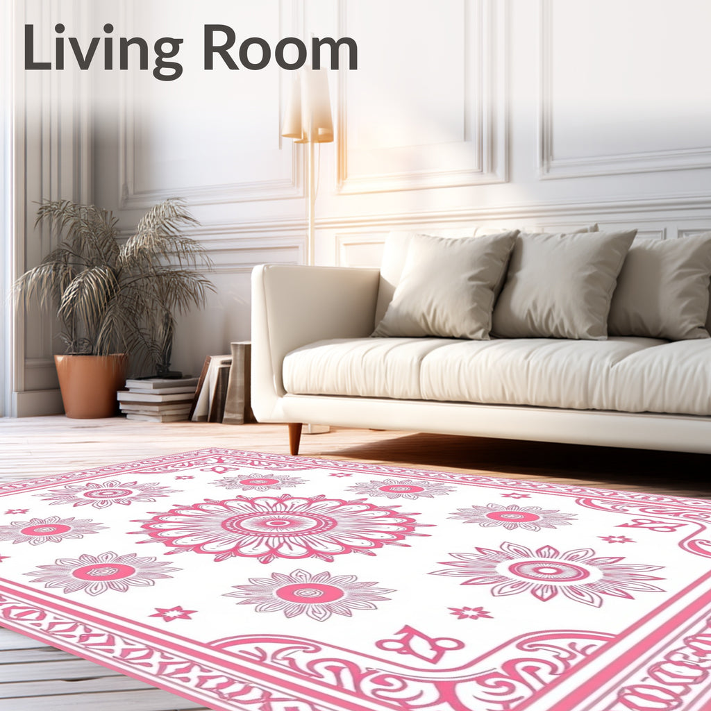 Pink Floral Mandala Pattern Rug