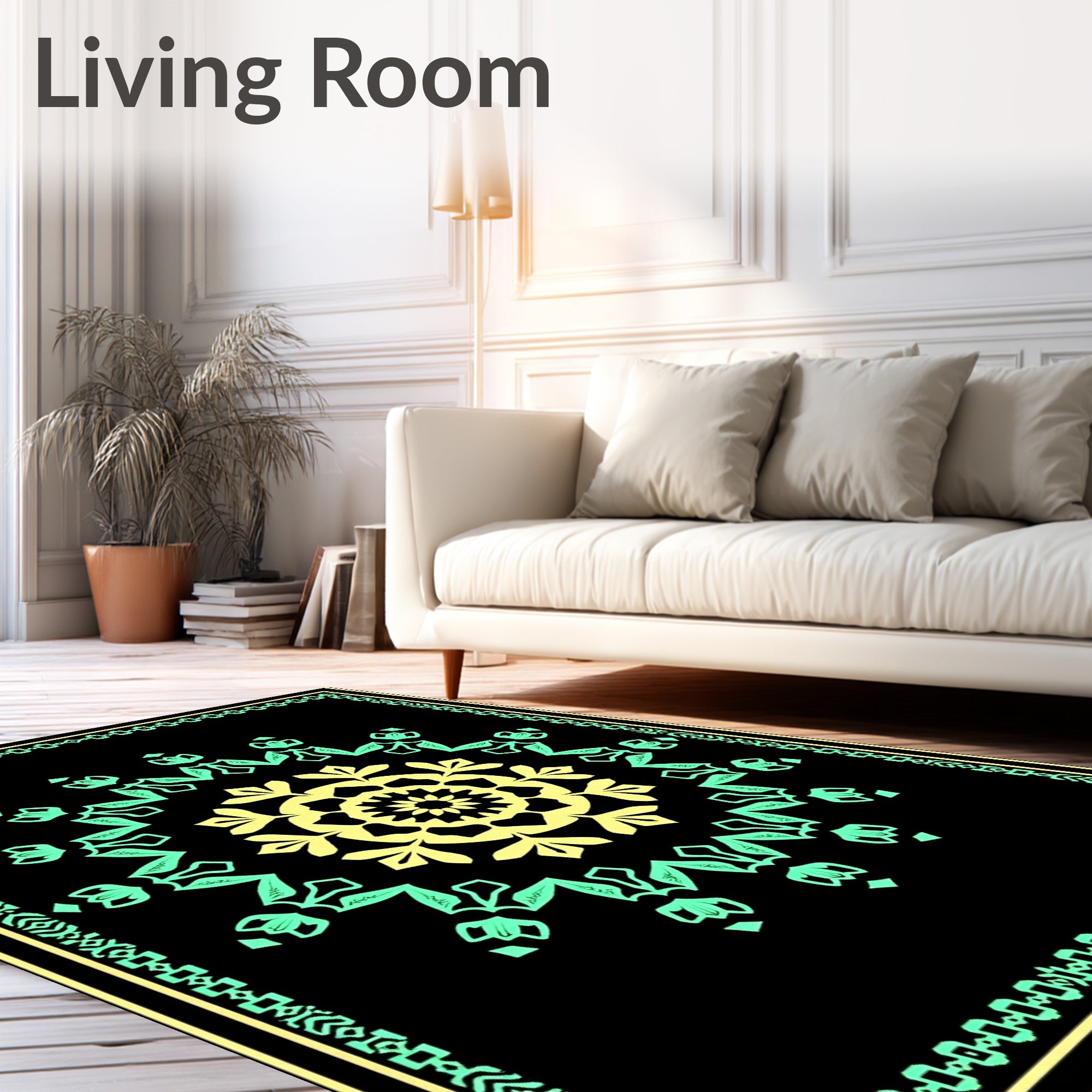 Mandala Yellow Mint Border Rug