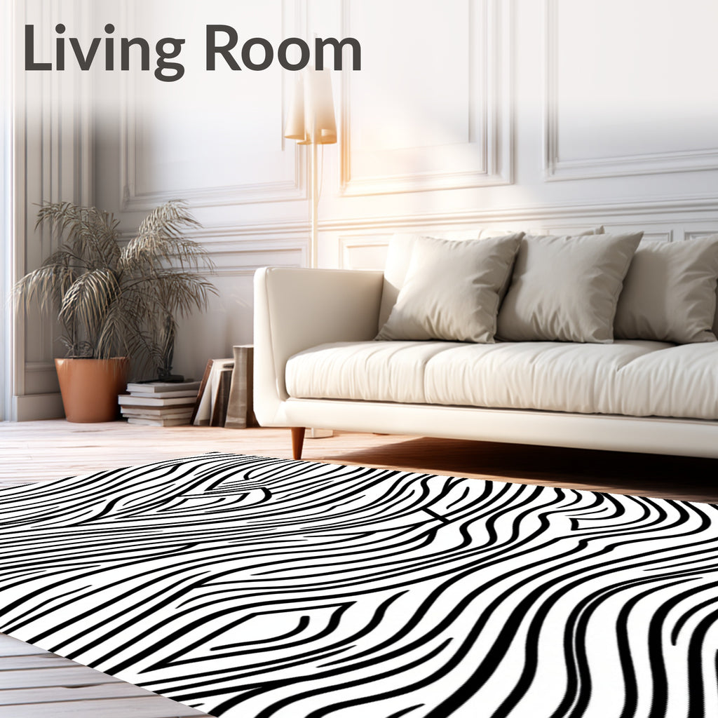 Abstract Wavy Black White Pattern Rug