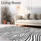 Abstract Wavy Black White Pattern Rug