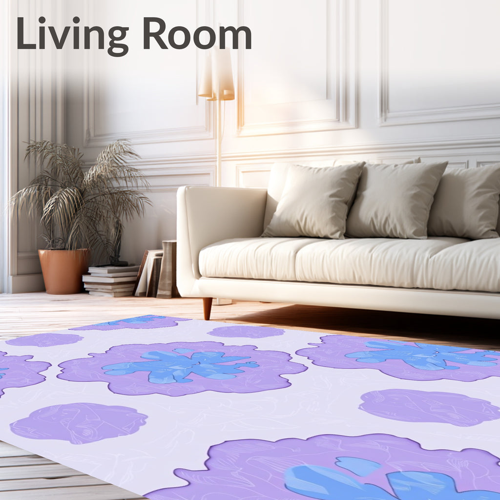 Abstract Purple Blue Floral Pattern Rug