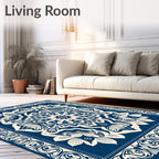 Deep Blue Floral Mandala Motif Rug