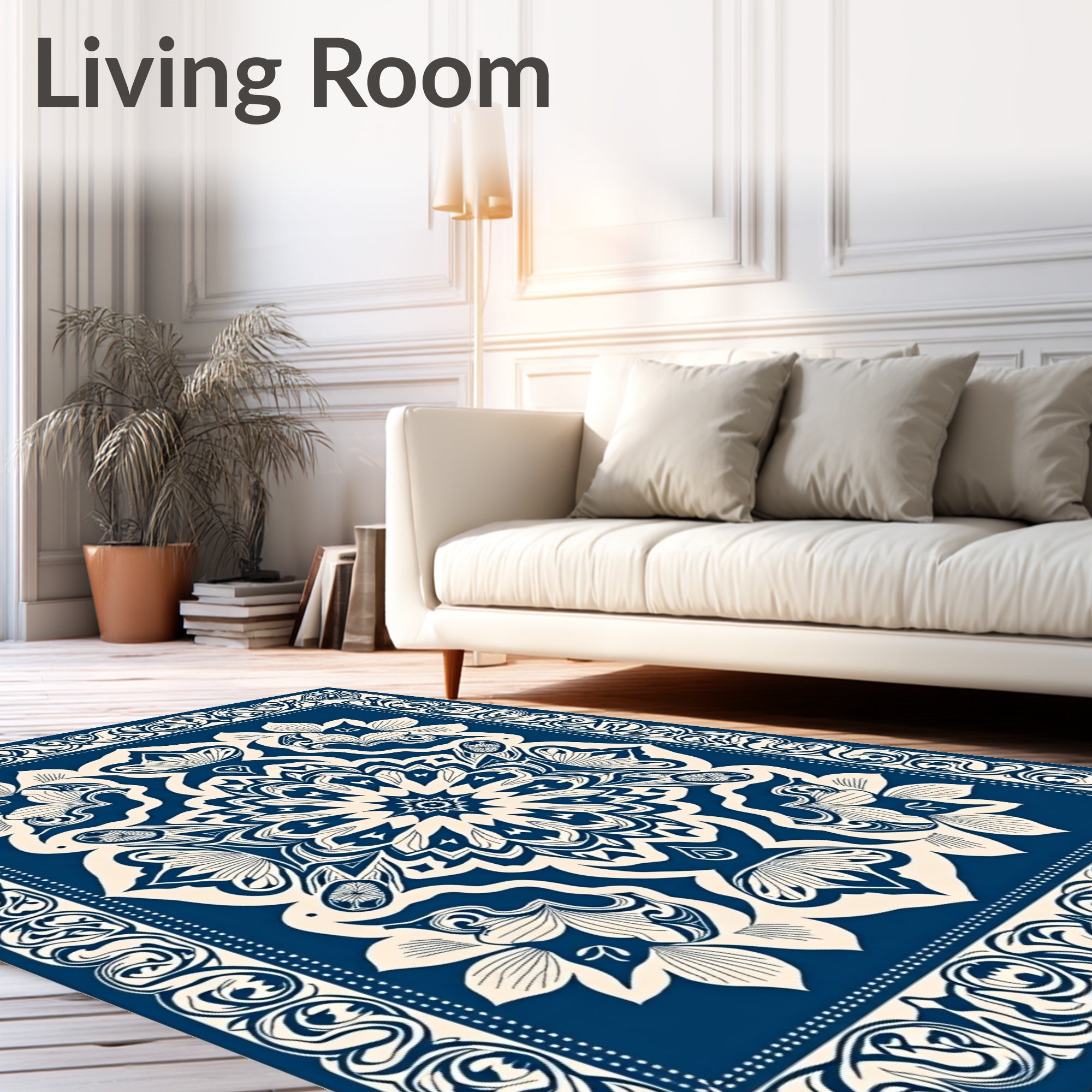 Deep Blue Floral Mandala Motif Rug