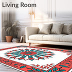 Coral Teal Floral Mandala Design Rug