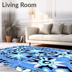 Symmetric Floral Patterned Royal Blue Rug