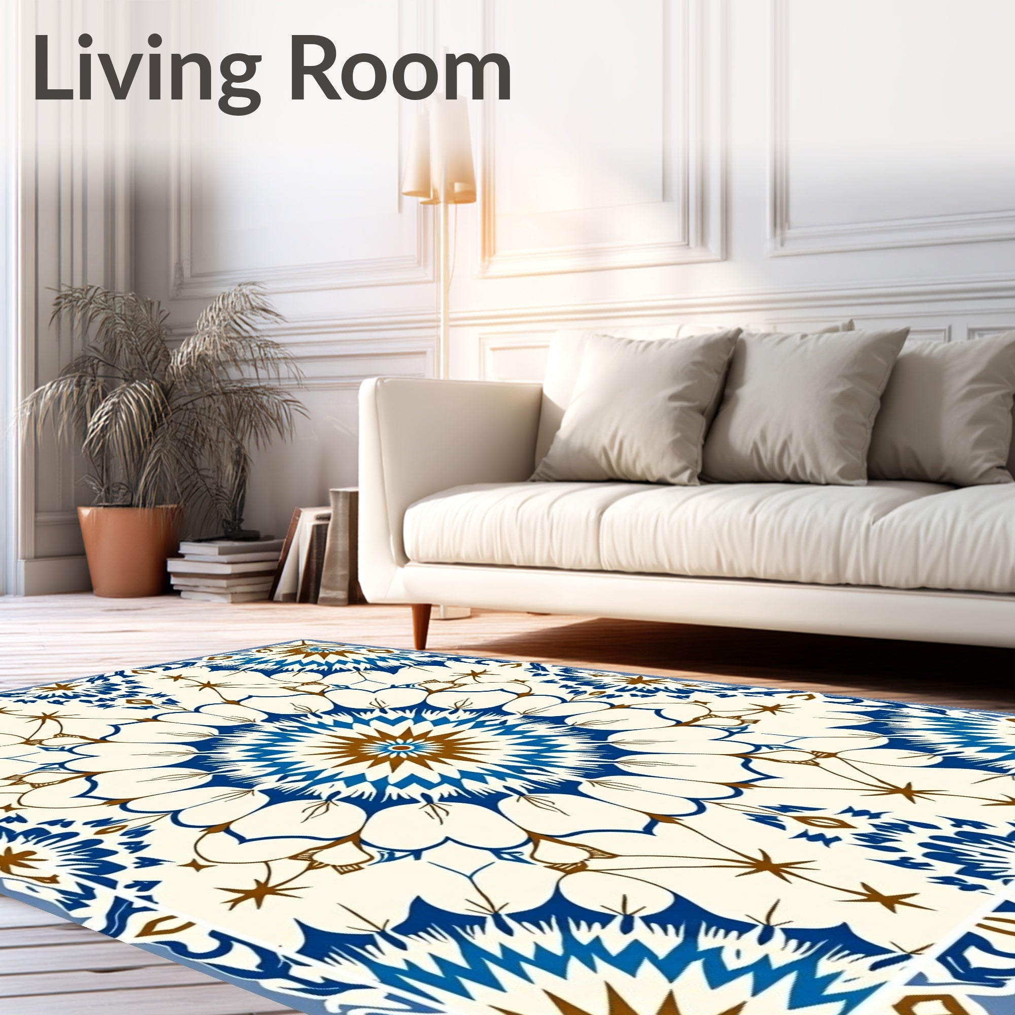 Intricate Blue Brown Radial Starburst Rug