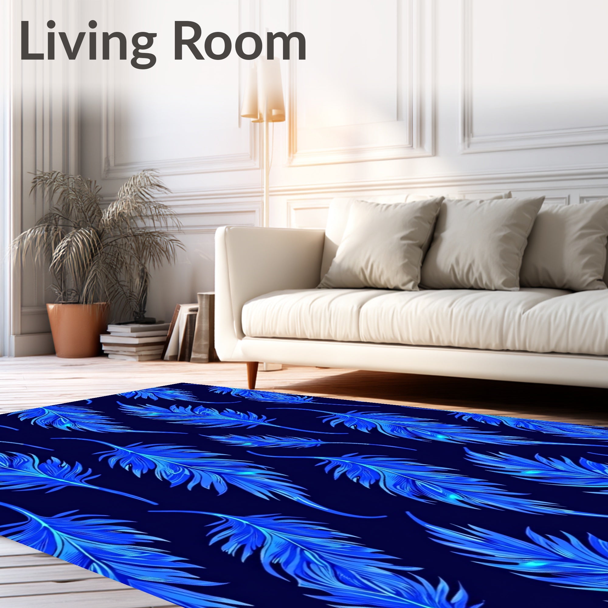 Electric Blue Feather Pattern Rug