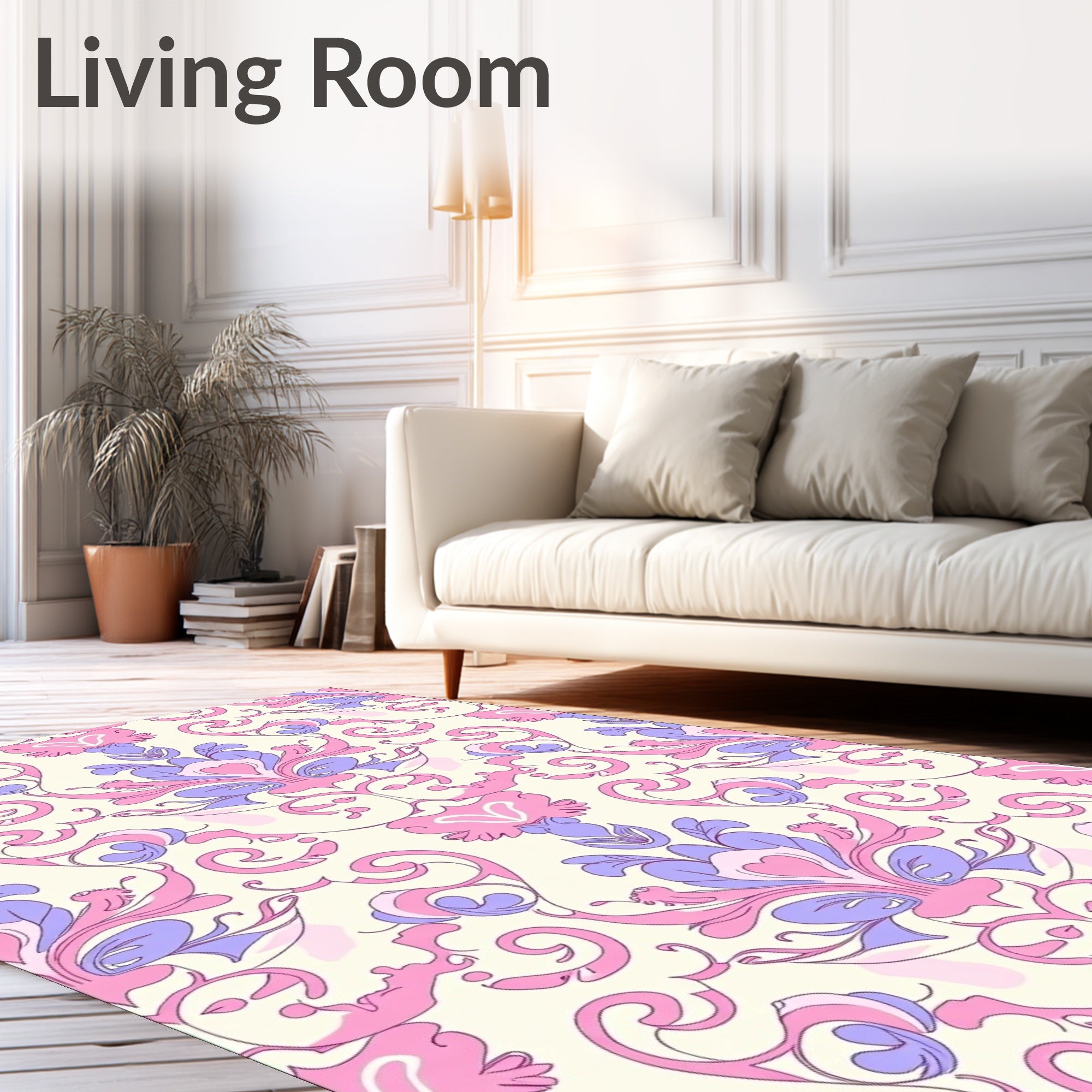 Soft Pink Lavender Floral Damask Rug
