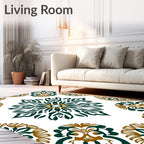 Elegant Deep Green Gold Floral Medallion Rug