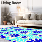 Abstract Blue Flower Circles Rug