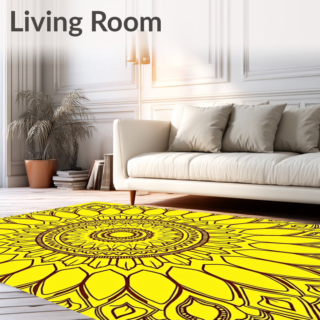 Radiant Yellow Sunflower Mandala Design Rug