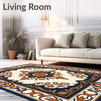 Ornate Blue Orange Floral Pattern Rug