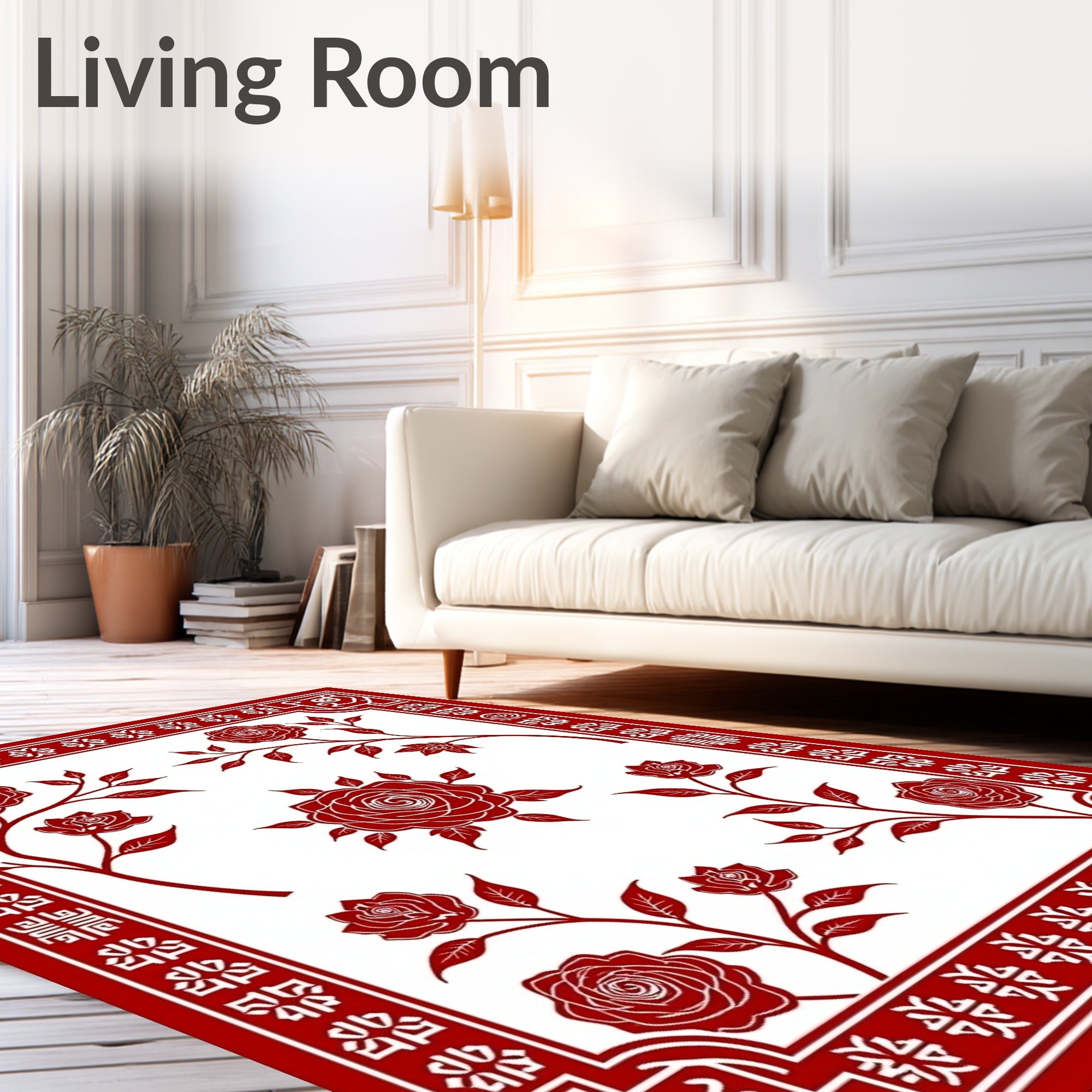 Red Rose Floral Art Rug